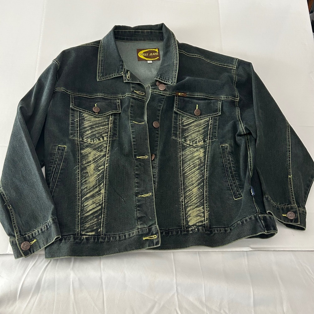 Crest Jeans Denim‎ Jacket Women's 1XL Button Up Western Style Distressed